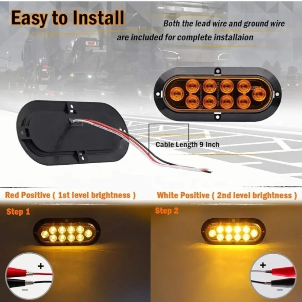 Meerkatt Oval 6 Inch Amber Light 10 LED Tail light Bulbs Turn Signal Pack Of 4